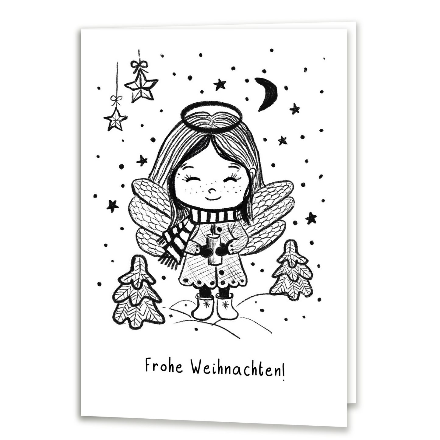 Weihnachtskarte "Mädchen mit Rentier"- auch zum Ausmalen