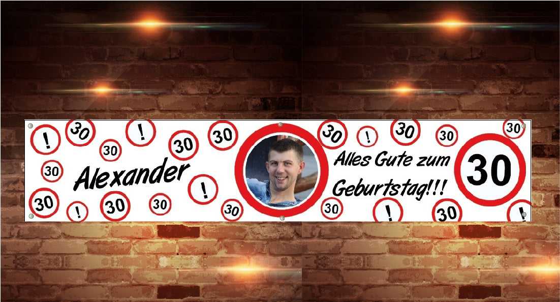 Banner zum Geburtstag 200x50cm - personalisiert- Verkehrszeichen