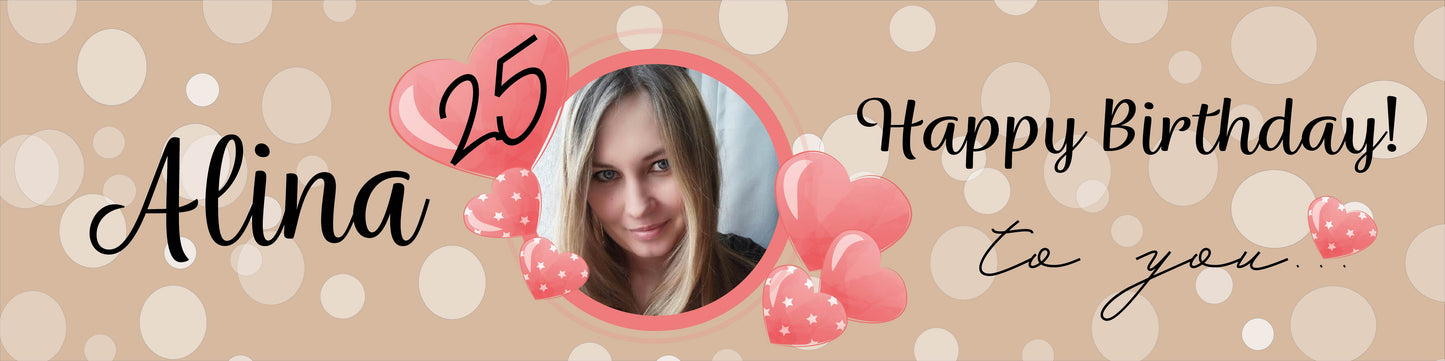 Banner zum Geburtstag 200x50cm - personalisiert- beige mit Herz