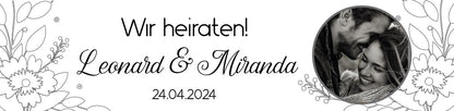 Hochzeitsbanner mit Namen und Foto 200x50 cm - "wir heiraten" simpel