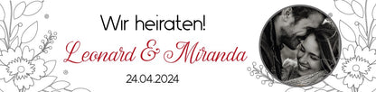 Hochzeitsbanner mit Namen und Foto 200x50 cm - "wir heiraten" simpel