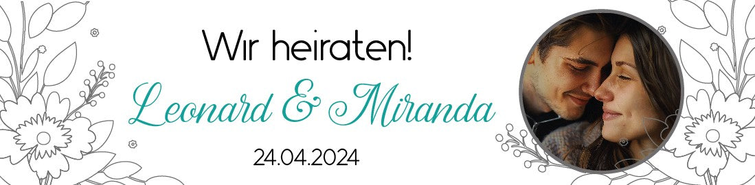 Hochzeitsbanner mit Namen und Foto 200x50 cm - "wir heiraten" simpel