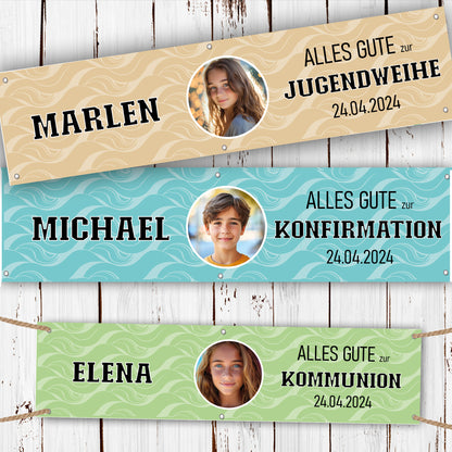 Banner Jugendweihe, Konfirmation, Kommunion 200x50 cm - neutral- individuell