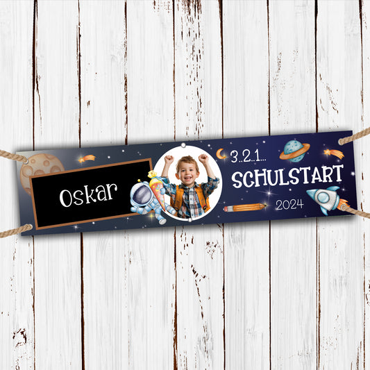 Banner Einschulung mit Foto 200x50cm Motiv- Weltall