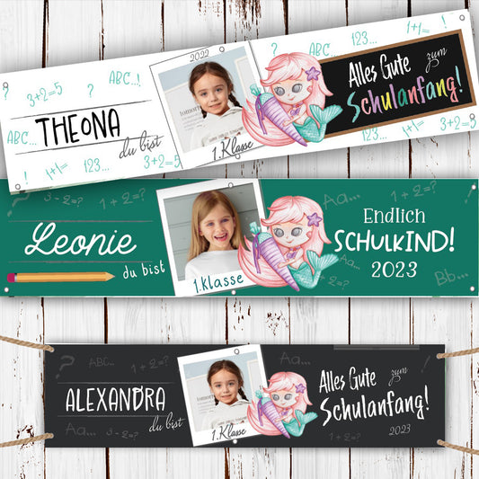 Banner Einschulung mit Foto 200x50cm Motiv- Meerjungfrau