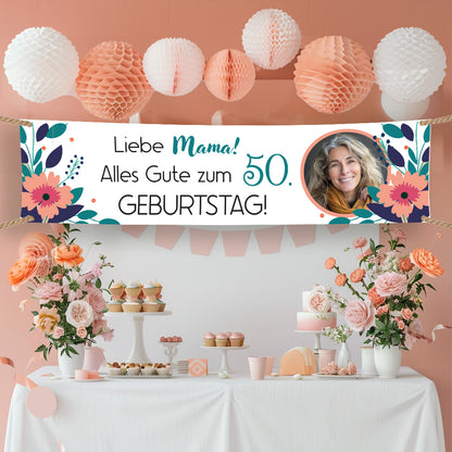 Geburtstagsbanner 200x50cm - personalisiert-Blumen