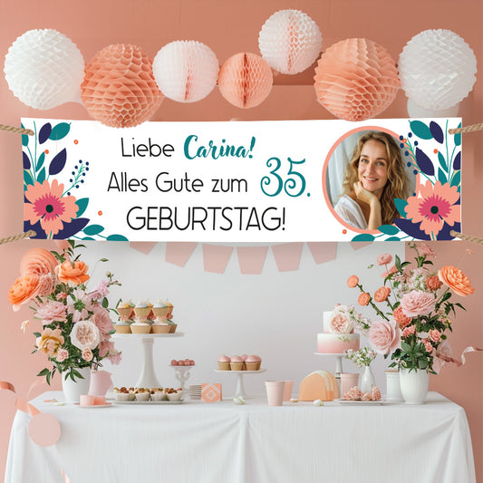 Geburtstagsbanner 200x50cm - personalisiert-Blumen