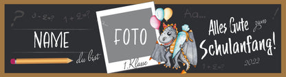 Banner Einschulung mit Foto 200x50cm Motiv- Drache