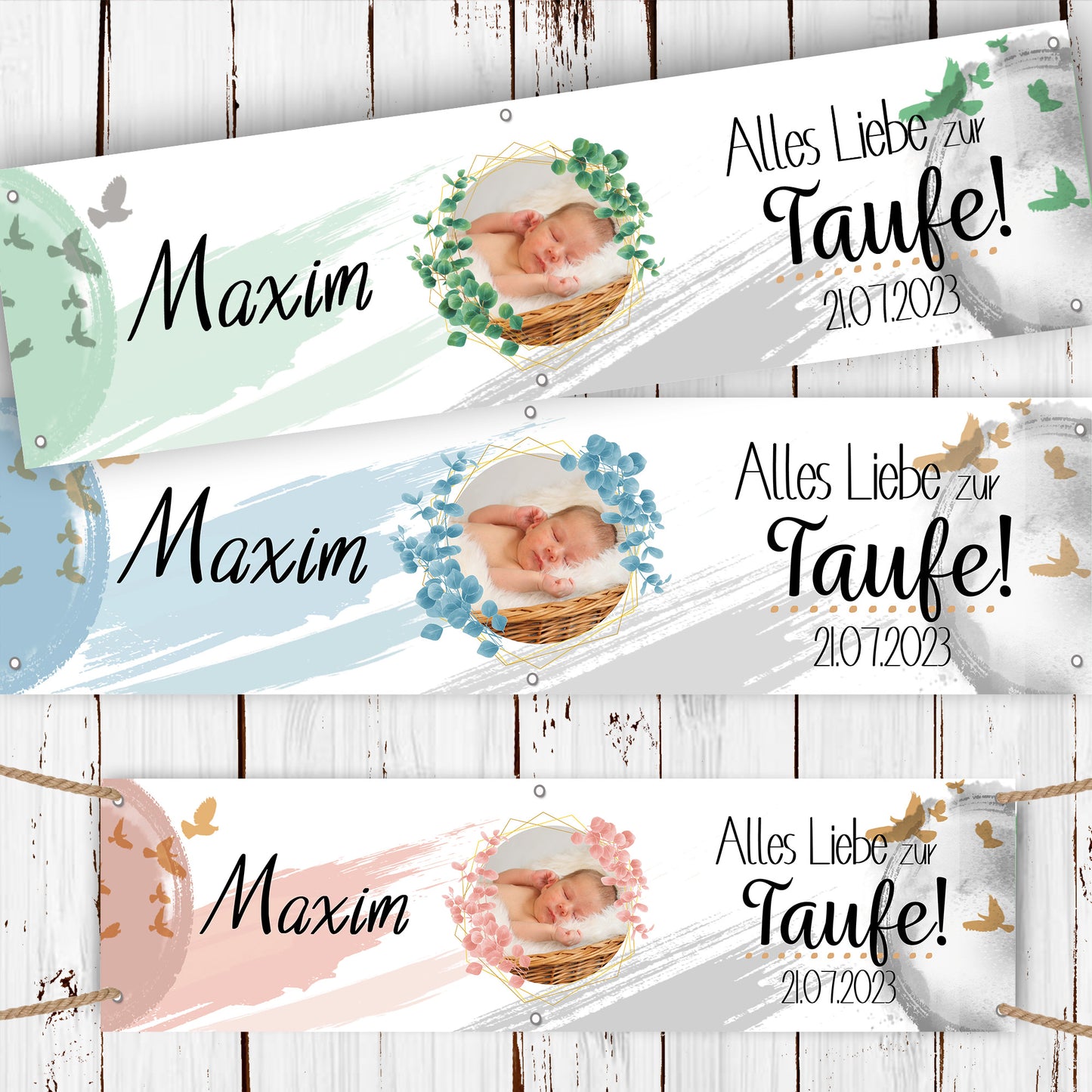 Banner für Taufe  individuell mit Foto und Name + Datum