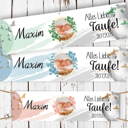 Banner für Taufe  individuell mit Foto und Name + Datum