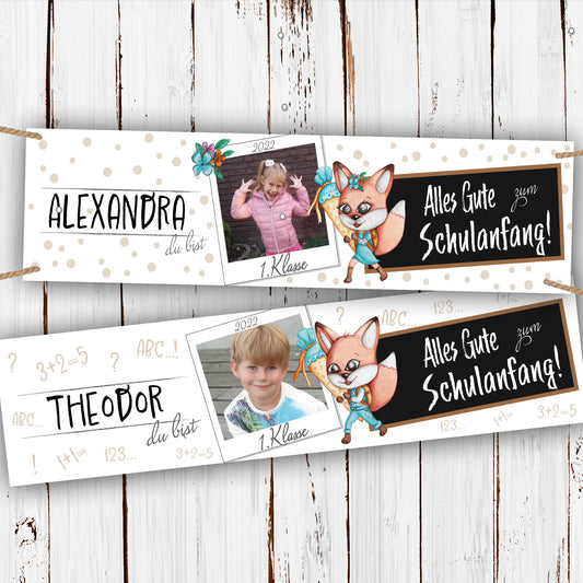 Banner zur Einschulung mit Foto 200x50cm Motiv- Fuchs