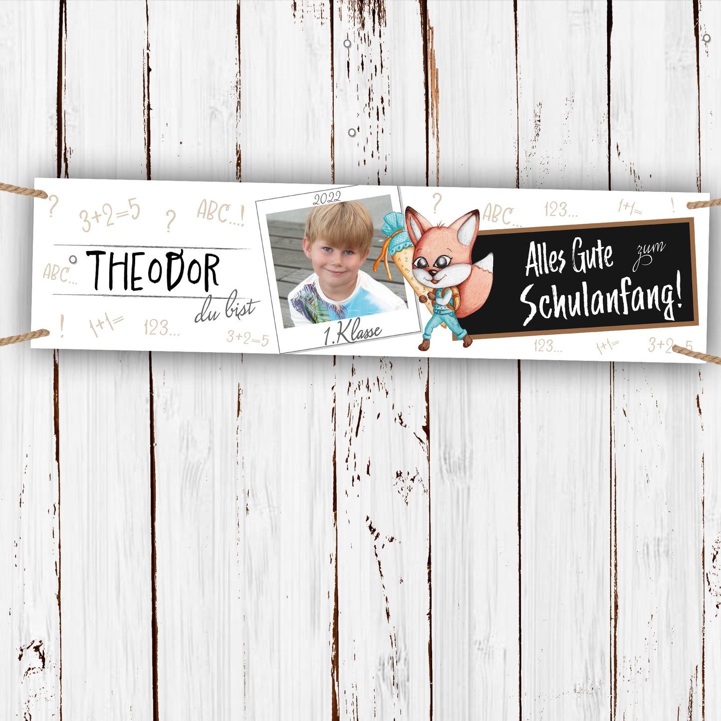 Banner zur Einschulung mit Foto 200x50cm Motiv- Fuchs