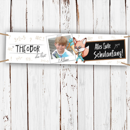 Banner zur Einschulung mit Foto 200x50cm Motiv- Fuchs