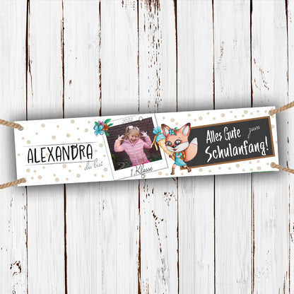 Banner zur Einschulung mit Foto 200x50cm Motiv- Fuchs