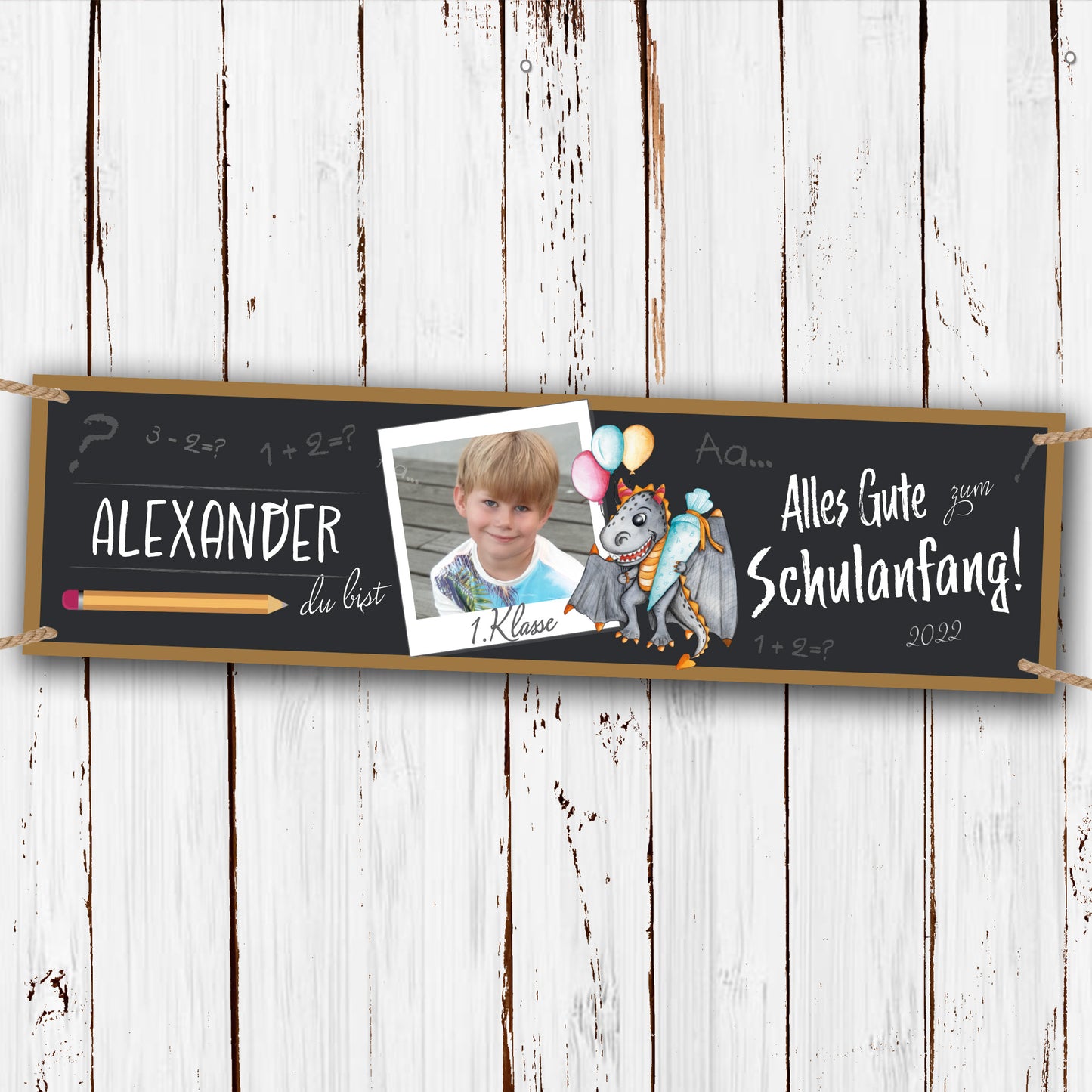 Banner Einschulung mit Foto 200x50cm Motiv- Drache