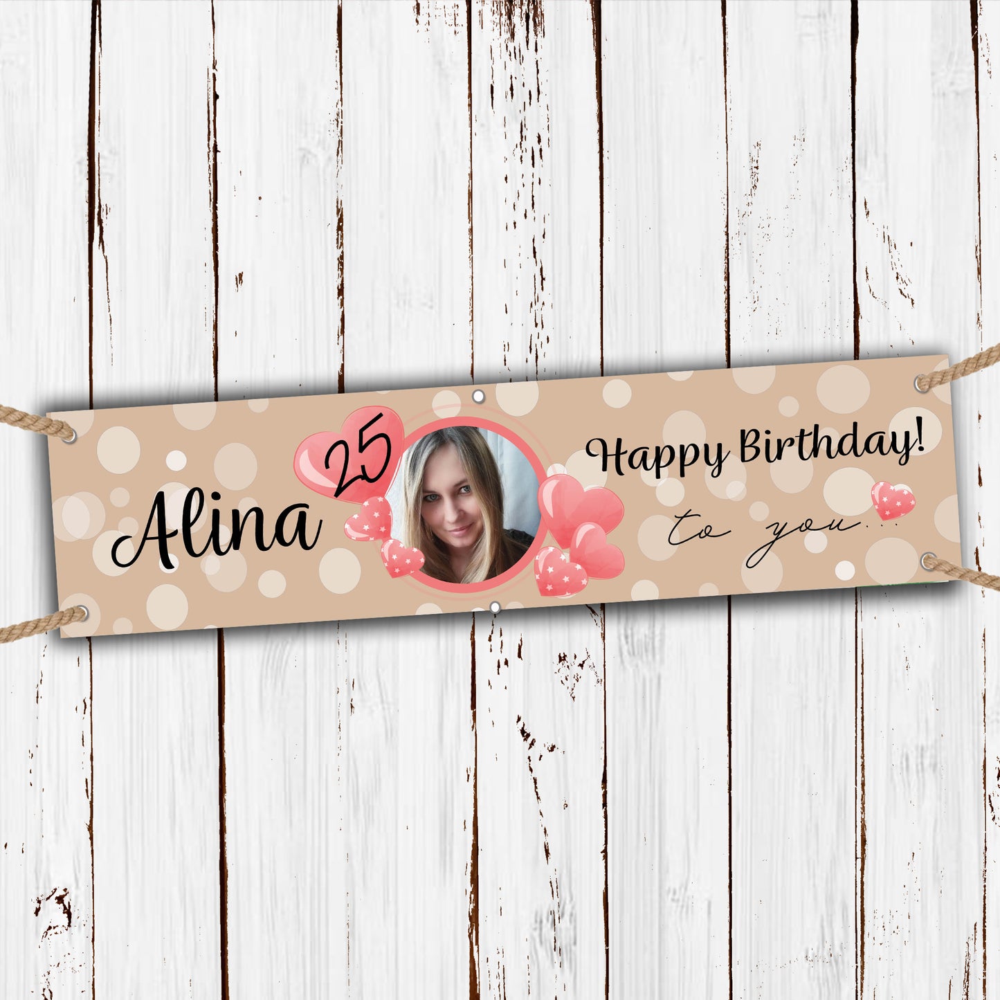 Banner zum Geburtstag 200x50cm - personalisiert- beige mit Herz