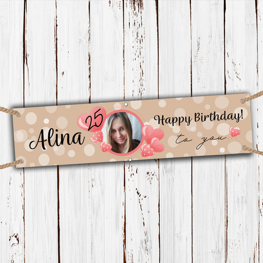 Banner zum Geburtstag 200x50cm - personalisiert- beige mit Herz