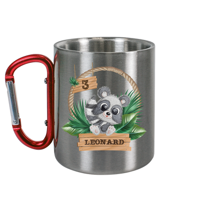 Edelstahl Tasse - Jungle Design mit niedlichen Waschbär Motiv -personalisiert