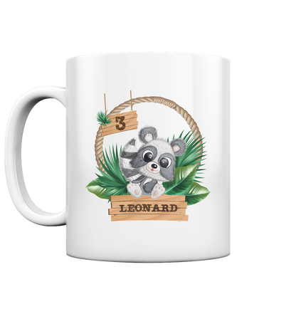 Tasse glossy in Jungle Design mit niedlichen Waschbär Motiv - personalisierbar