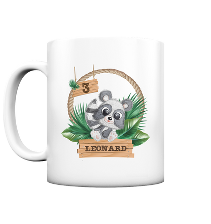 Tasse matt - Jungle Design mit niedlichen Waschbär Motiv - personalisiert