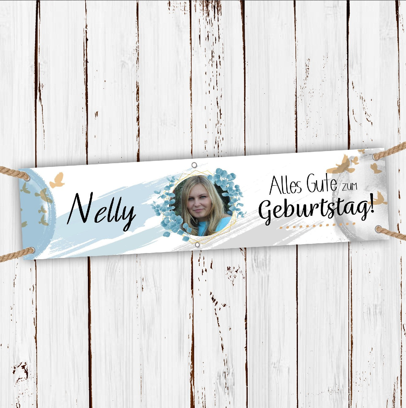 Banner zum Geburtstag 200x50cm - personalisiert hellblau