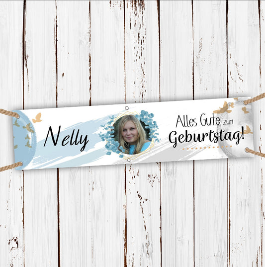 Banner zum Geburtstag 200x50cm - personalisiert hellblau
