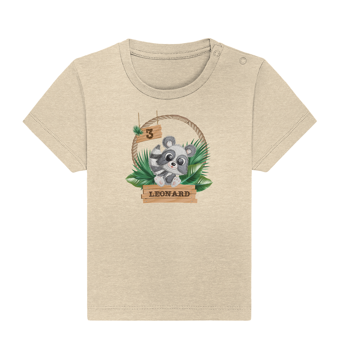 Baby Organic Shirt - Jungle Design mit niedlichen Waschbär Motiv - personalisiert