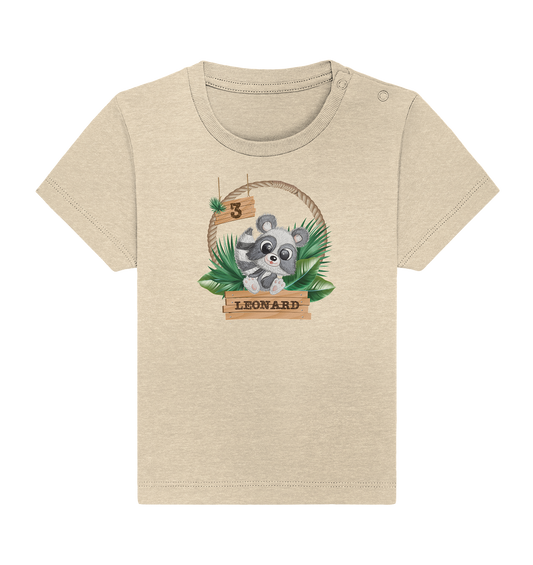 Baby Organic Shirt - Jungle Design mit niedlichen Waschbär Motiv - personalisiert