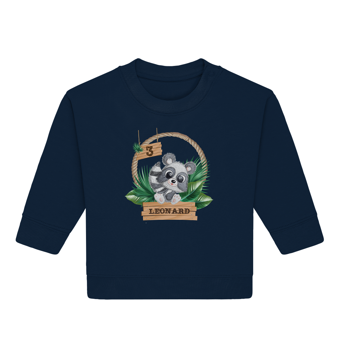 Baby Organic Sweatshirt  - Jungle Design mit niedlichen Waschbär Motiv - personalisiert