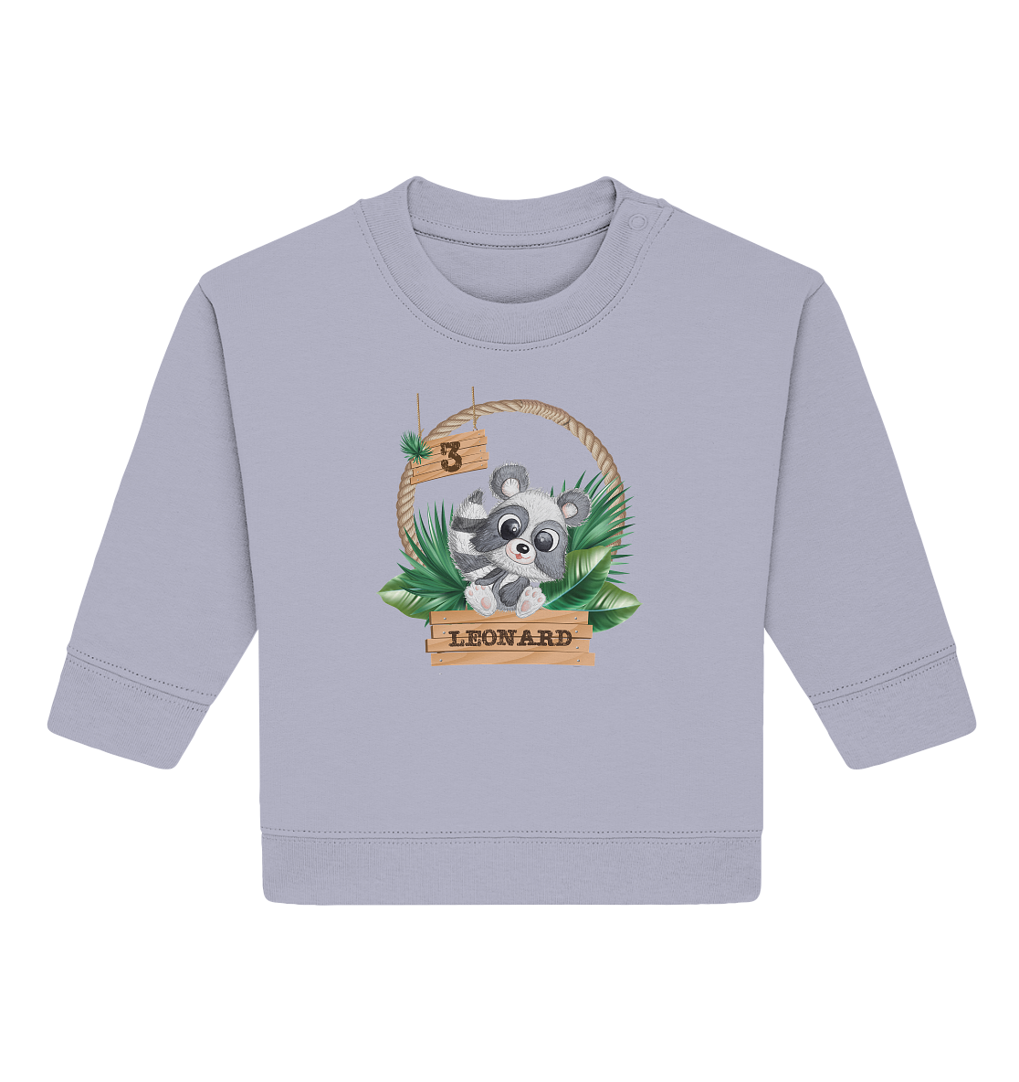 Baby Organic Sweatshirt  - Jungle Design mit niedlichen Waschbär Motiv - personalisiert