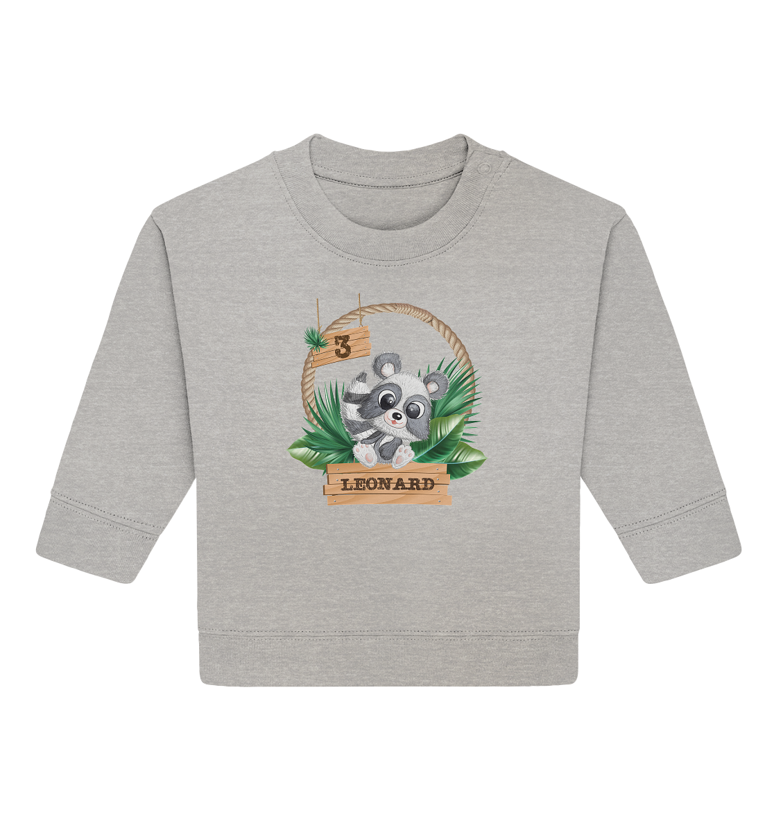 Baby Organic Sweatshirt  - Jungle Design mit niedlichen Waschbär Motiv - personalisiert