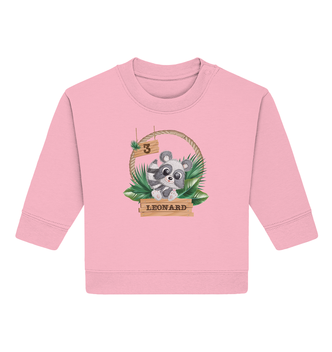 Baby Organic Sweatshirt  - Jungle Design mit niedlichen Waschbär Motiv - personalisiert