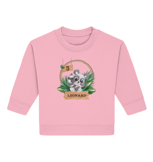 Baby Organic Sweatshirt  - Jungle Design mit niedlichen Waschbär Motiv - personalisiert