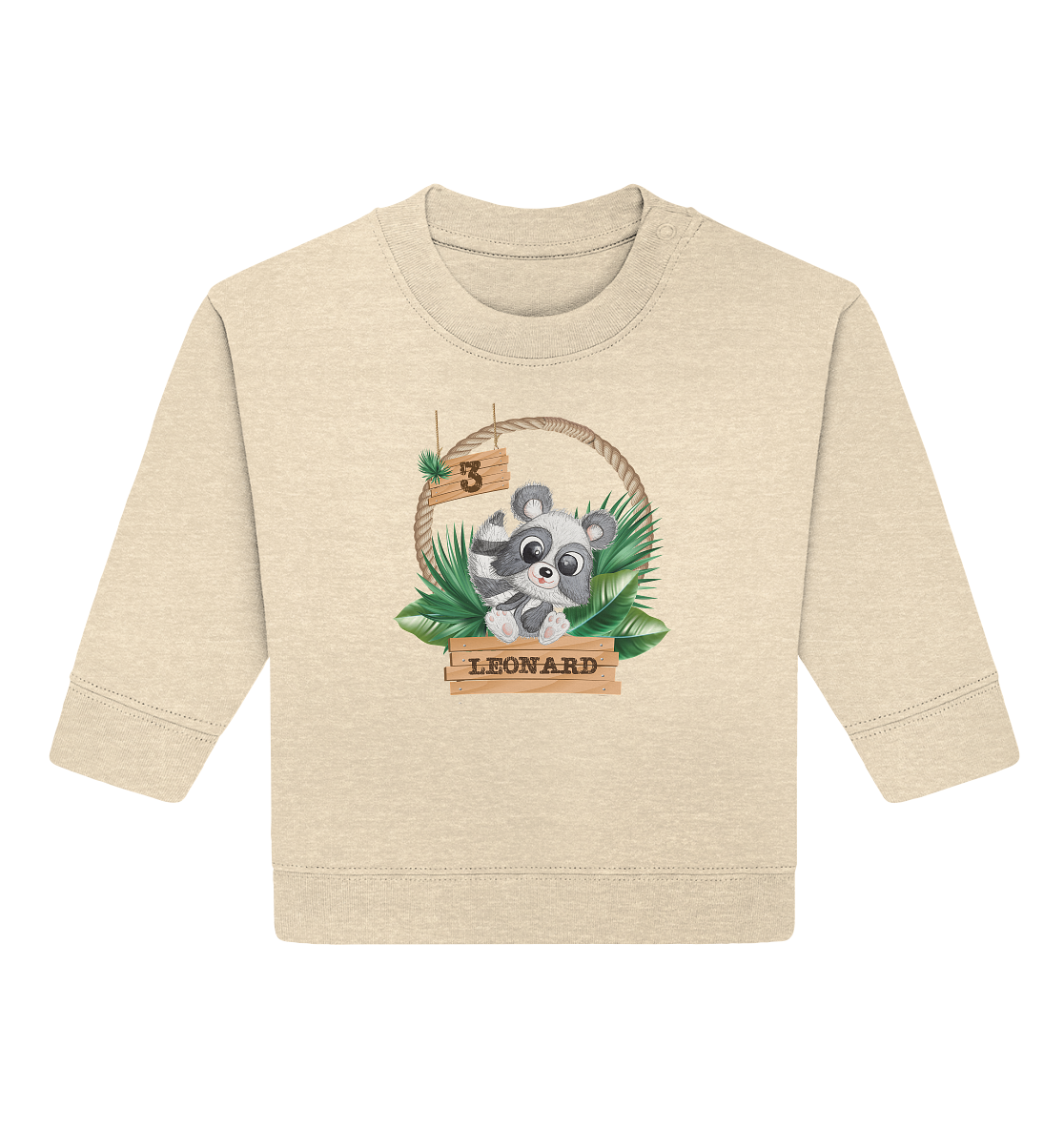 Baby Organic Sweatshirt  - Jungle Design mit niedlichen Waschbär Motiv - personalisiert