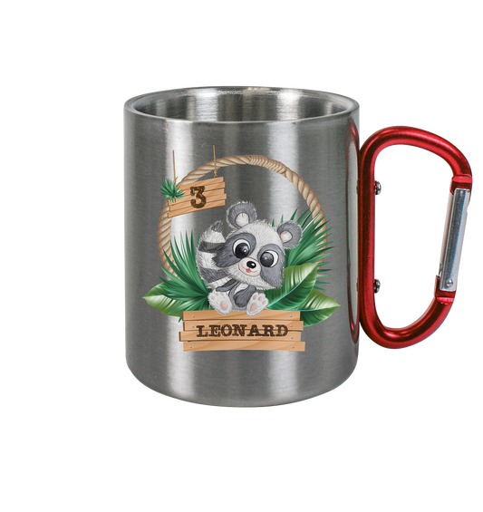 Edelstahl Tasse - Jungle Design mit niedlichen Waschbär Motiv -personalisiert