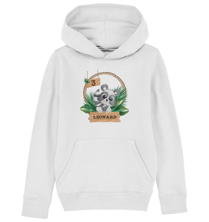 Kids Organic Hoodie -Jungle Design mit niedlichen Waschbär Motiv - personalisiert