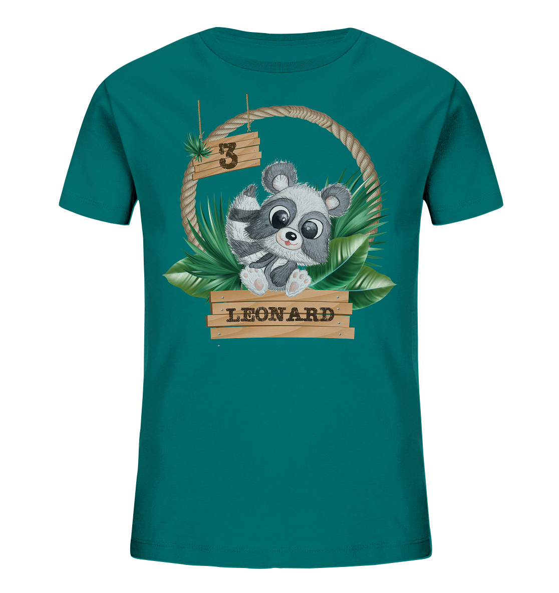 Kids Organic Shirt - Jungle Design mit niedlichen Waschbär Motiv - personalisiert