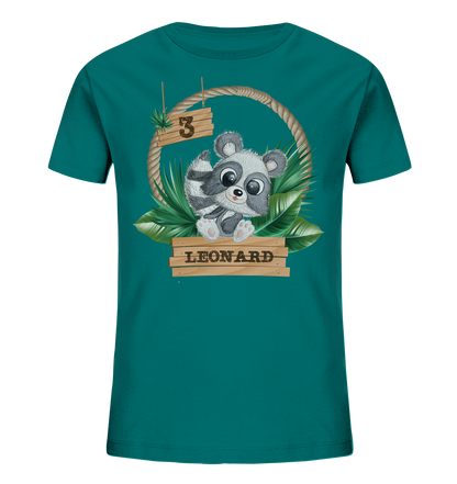 Kids Organic Shirt - Jungle Design mit niedlichen Waschbär Motiv - personalisiert