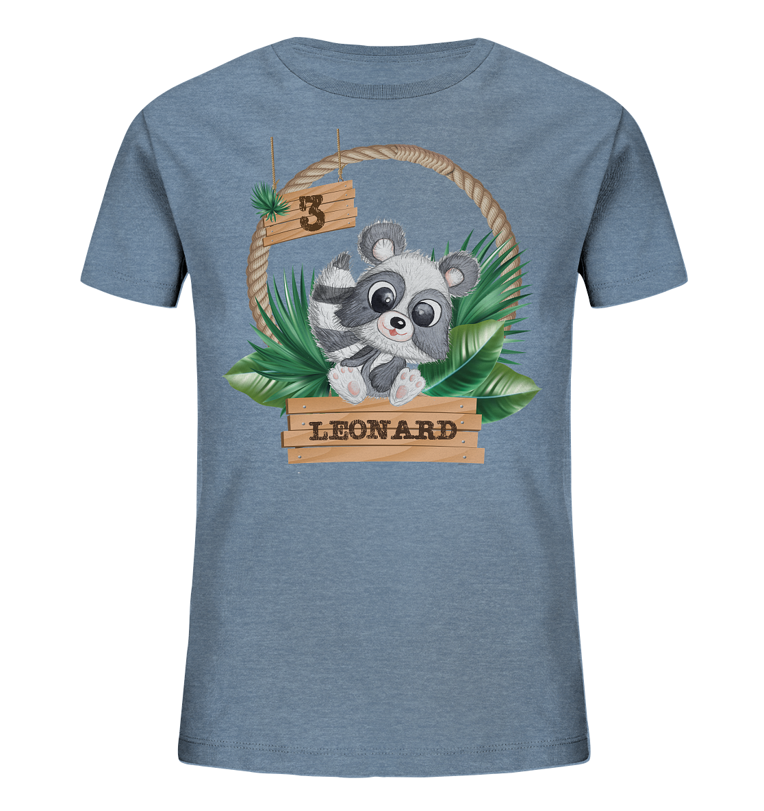 Kids Organic Shirt - Jungle Design mit niedlichen Waschbär Motiv - personalisiert