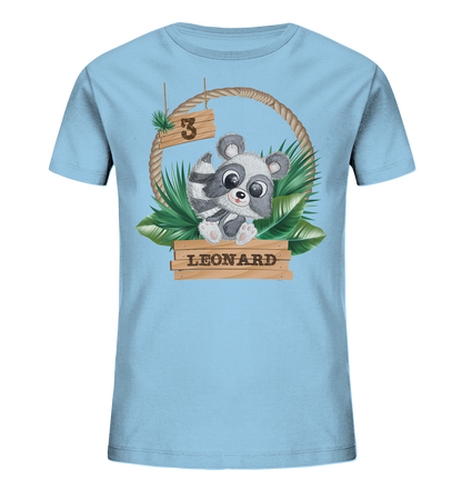 Kids Organic Shirt - Jungle Design mit niedlichen Waschbär Motiv - personalisiert