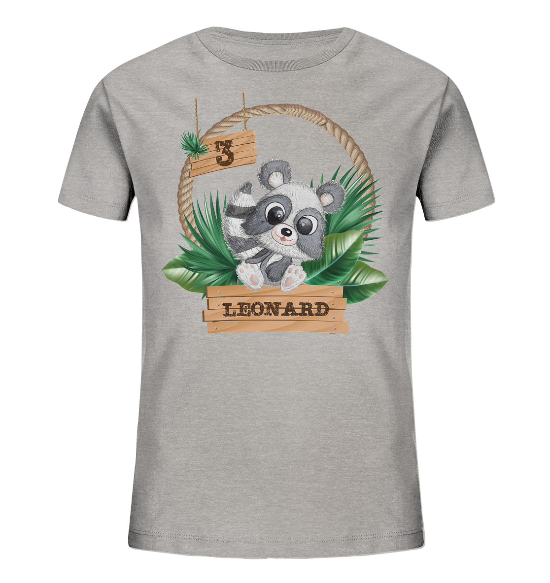 Kids Organic Shirt - Jungle Design mit niedlichen Waschbär Motiv - personalisiert