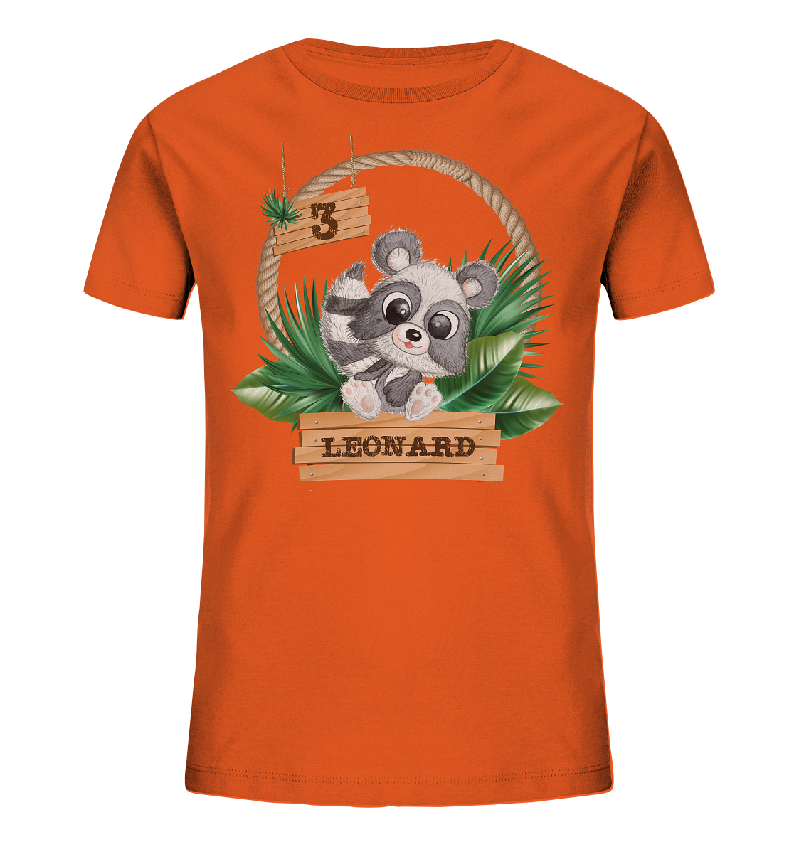 Kids Organic Shirt - Jungle Design mit niedlichen Waschbär Motiv - personalisiert