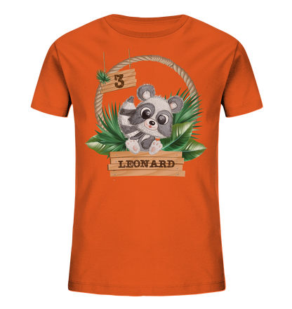 Kids Organic Shirt - Jungle Design mit niedlichen Waschbär Motiv - personalisiert