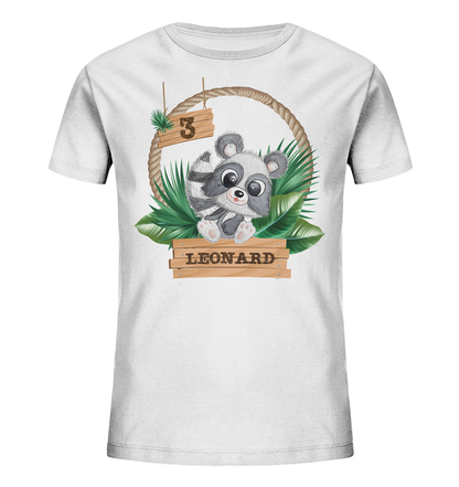 Kids Organic Shirt - Jungle Design mit niedlichen Waschbär Motiv - personalisiert