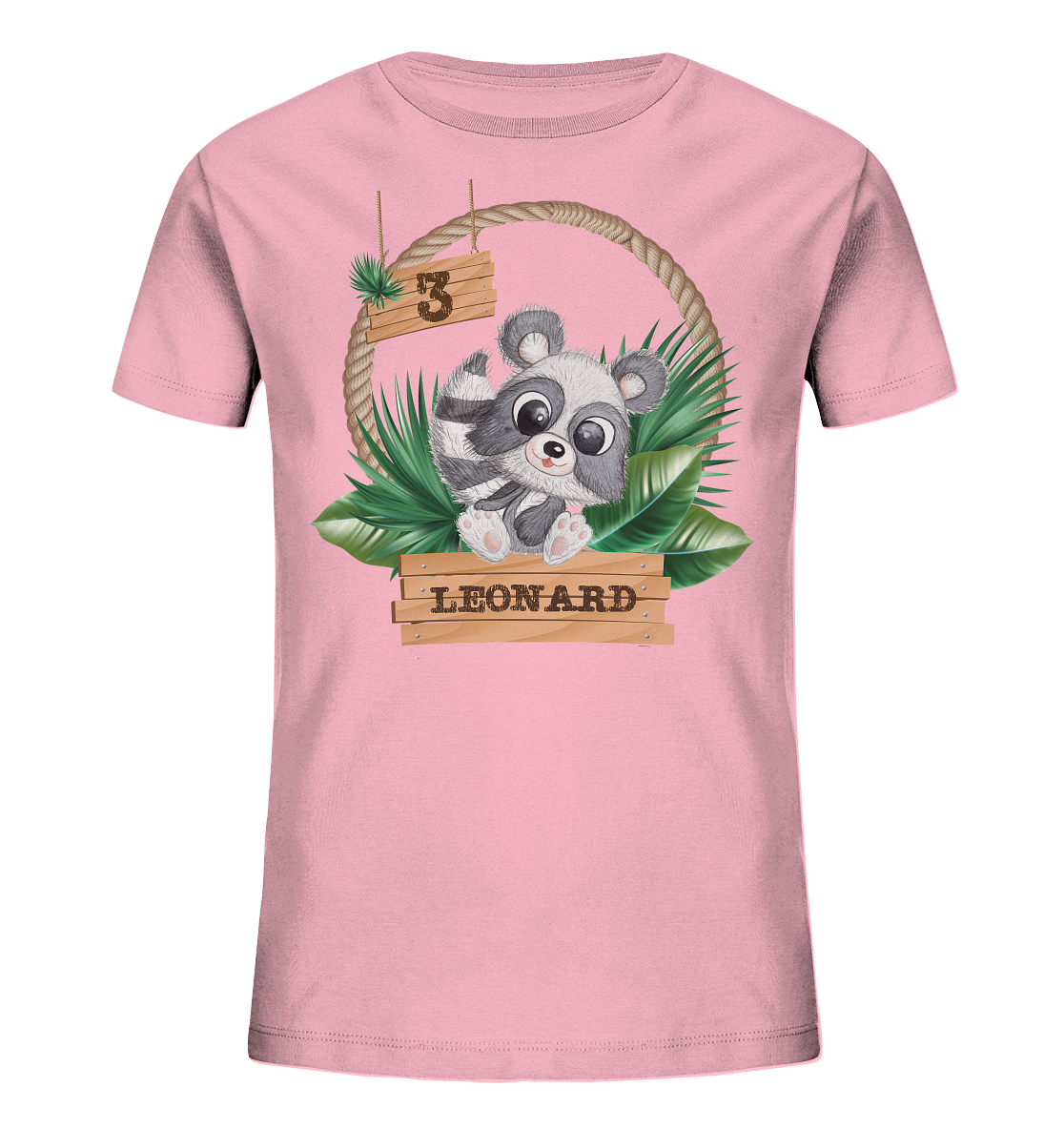 Kids Organic Shirt - Jungle Design mit niedlichen Waschbär Motiv - personalisiert