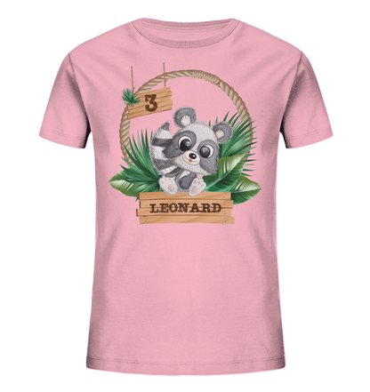 Kids Organic Shirt - Jungle Design mit niedlichen Waschbär Motiv - personalisiert