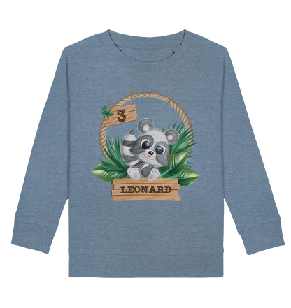 Kids Organic Sweatshirt  - Jungle Design mit niedlichen Waschbär Motiv - personalisiert