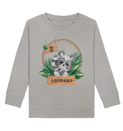 Kids Organic Sweatshirt  - Jungle Design mit niedlichen Waschbär Motiv - personalisiert