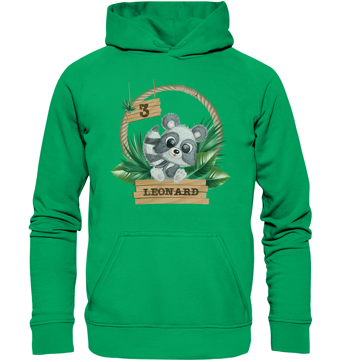 Kids Premium Hoodie -Jungle Design mit niedlichen Waschbär Motiv - personalisiert