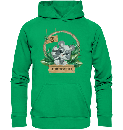 Kids Premium Hoodie -Jungle Design mit niedlichen Waschbär Motiv - personalisiert